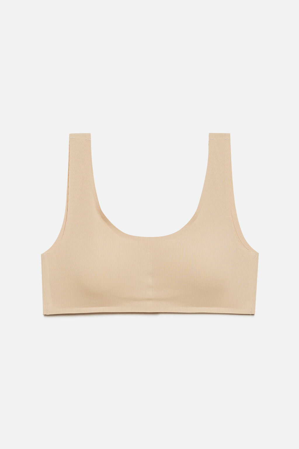 Бюстгальтер-топ спортивный в рубчик на широких бретелях - цвет бежевый - 4
