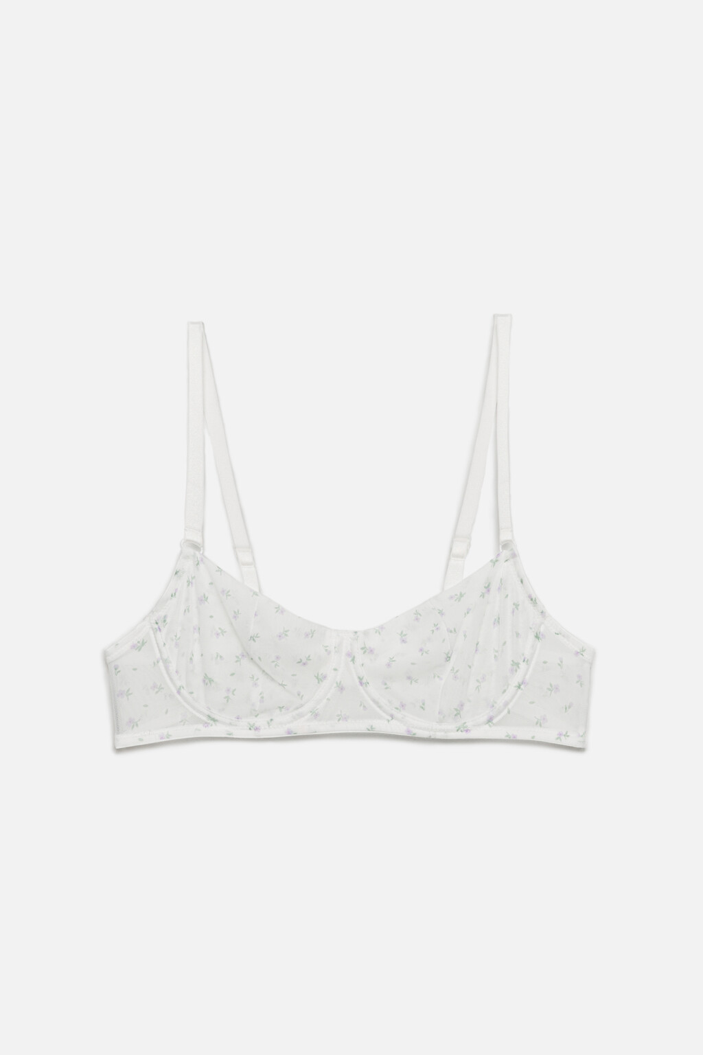 Бюстгальтер-бра сетчатый с принтом на тонких бретелях - цвет белый - 4