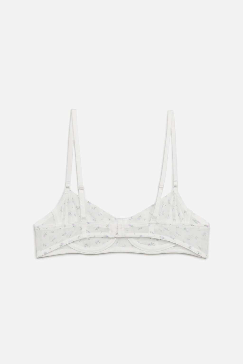Бюстгальтер-бра сетчатый с принтом на тонких бретелях - цвет белый - 5