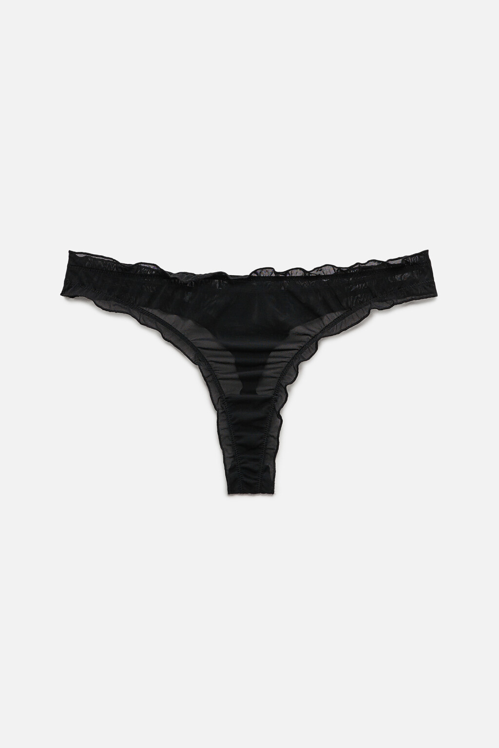 Трусики-стринги сетчатые прозрачные с оборками - цвет черный - 4