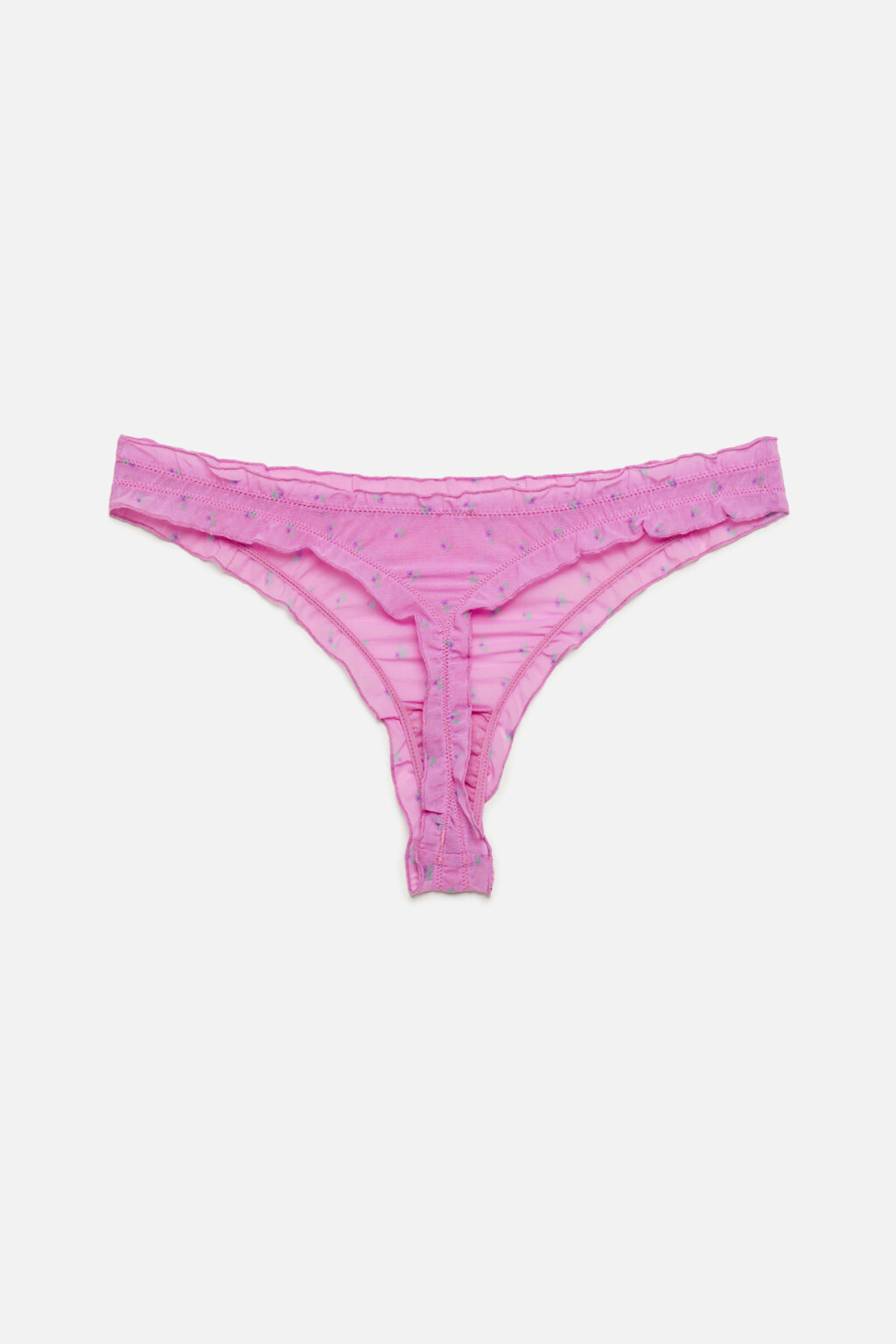 Трусики-стринги сетчатые прозрачные с оборками - цвет розовый - 5
