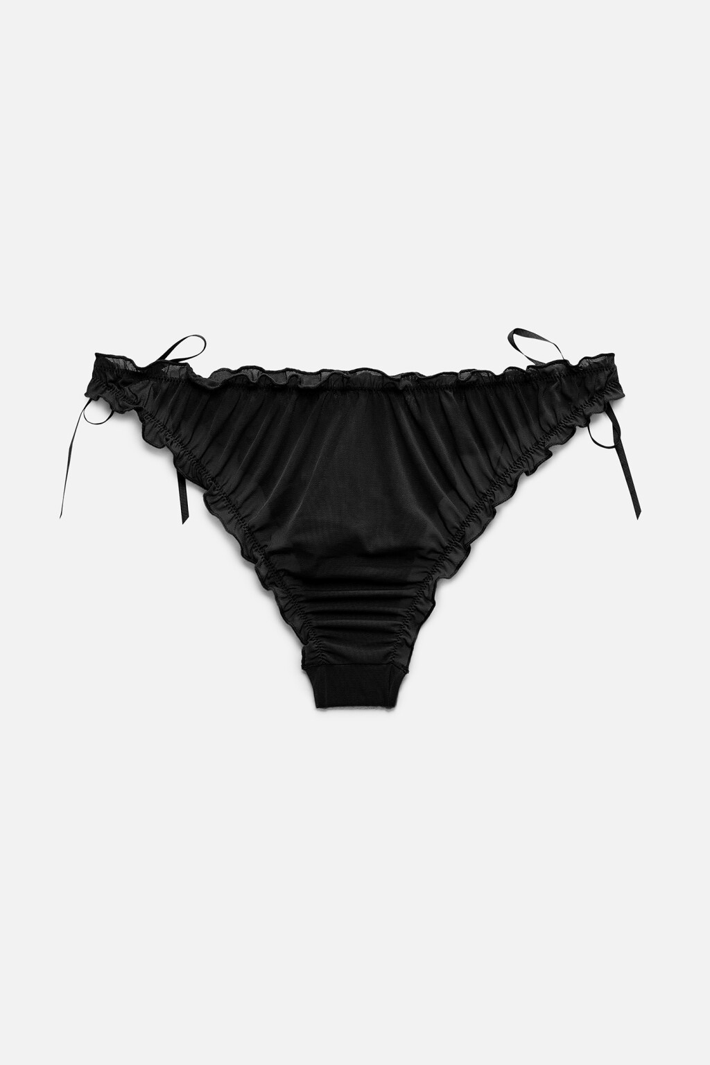 Трусики-слипы сетчатые с завязками по бокам и оборками - цвет черный - 5