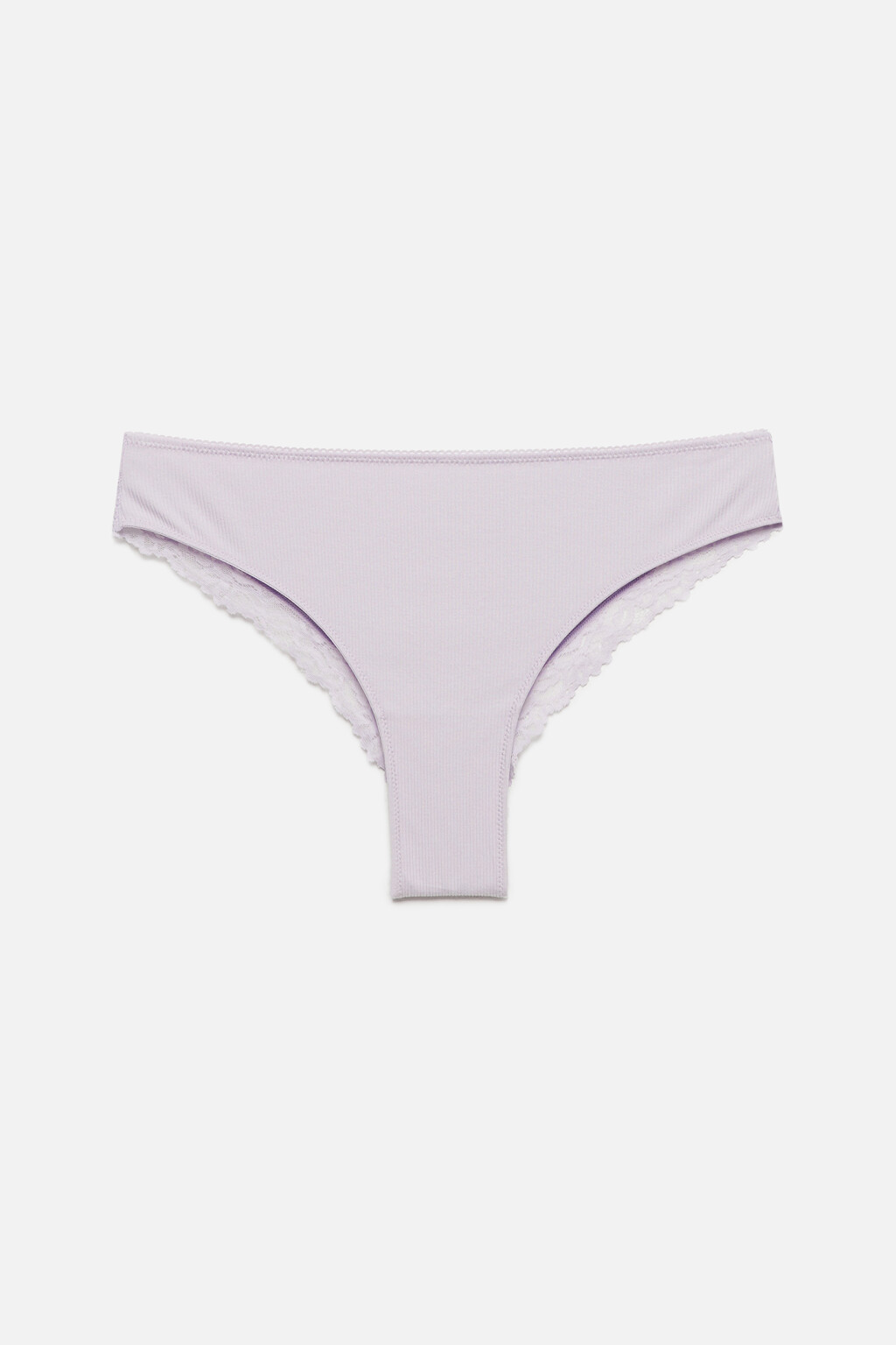 Трусики-слипы хлопковые в рубчик с кружевом - цвет сиреневый - 4