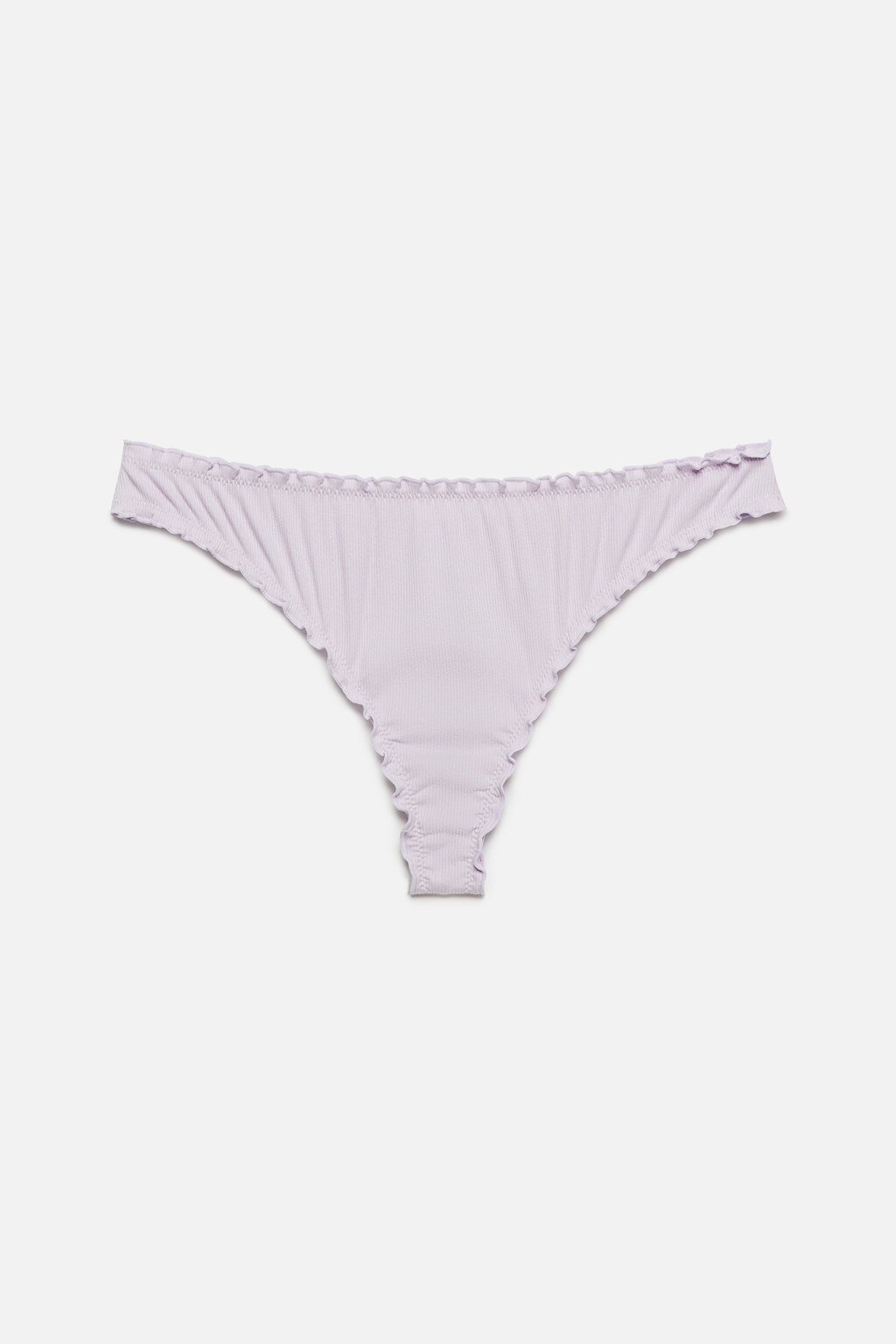 Трусики-стринги хлопковые в рубчик с оборками - цвет сиреневый - 4