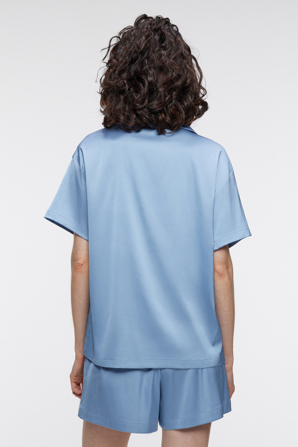 Блузка-рубашка oversize домашняя с коротким рукавом - цвет синий - 4