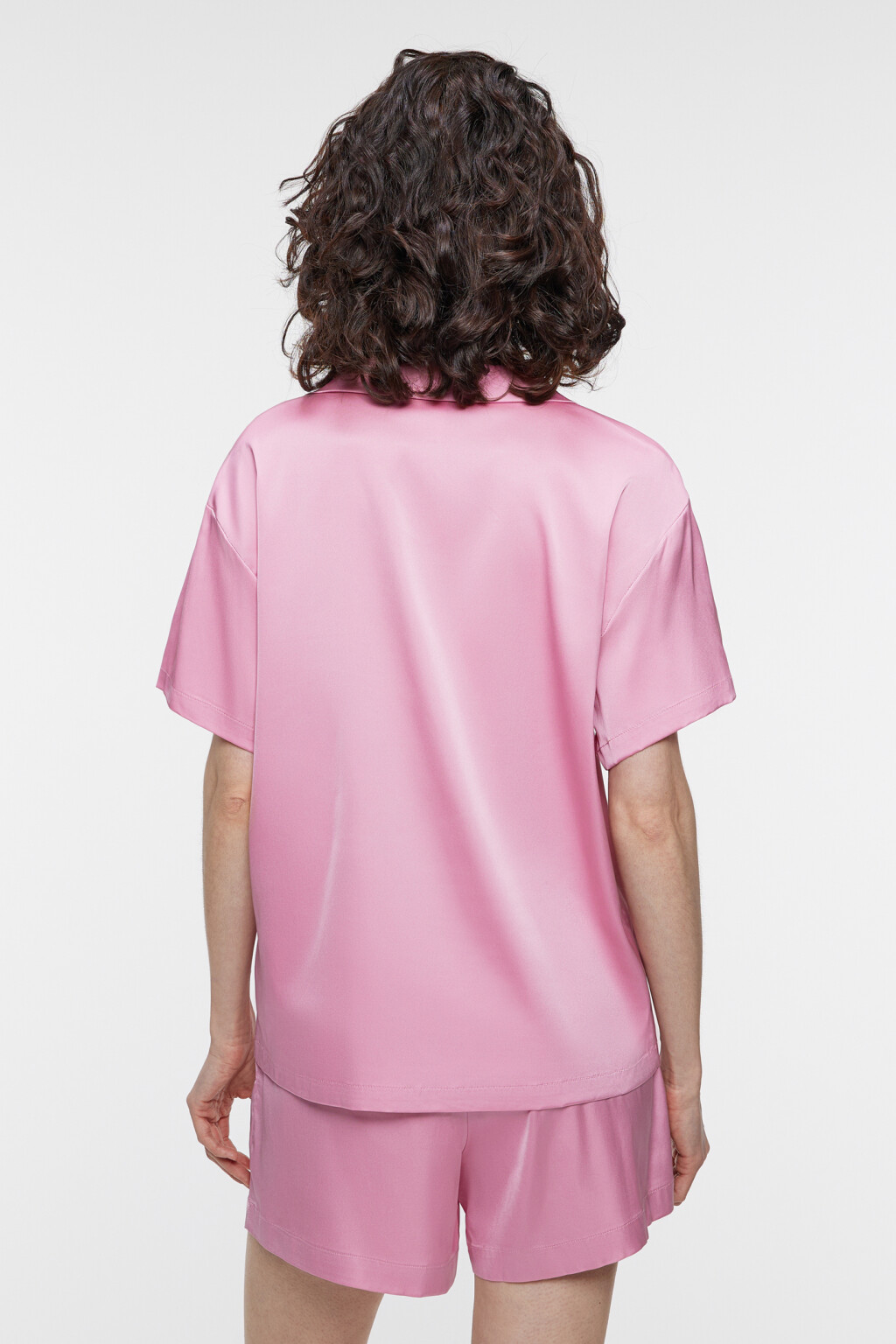 Блузка-рубашка oversize домашняя с коротким рукавом - цвет розовый - 4