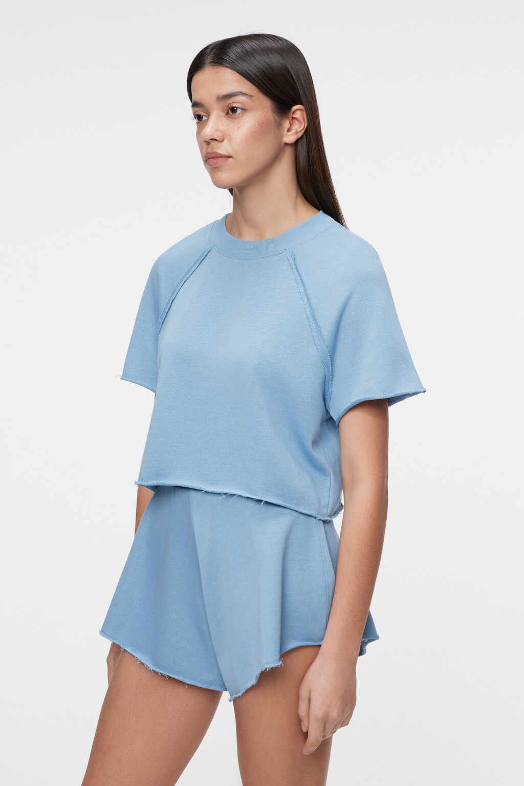 Футболка-топ домашняя укороченная из футера - цвет синий - 4