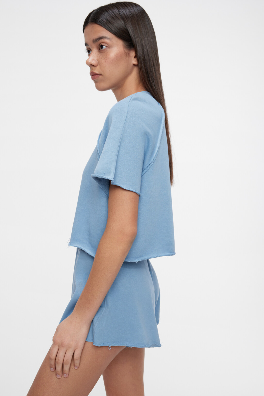 Шорты А-силуэта мини домашние с обрезанными краями - цвет синий - 7