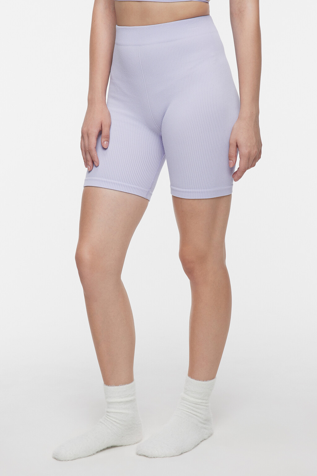 Шорты-велосипедки домашние с высокой посадкой - цвет сиреневый - 3