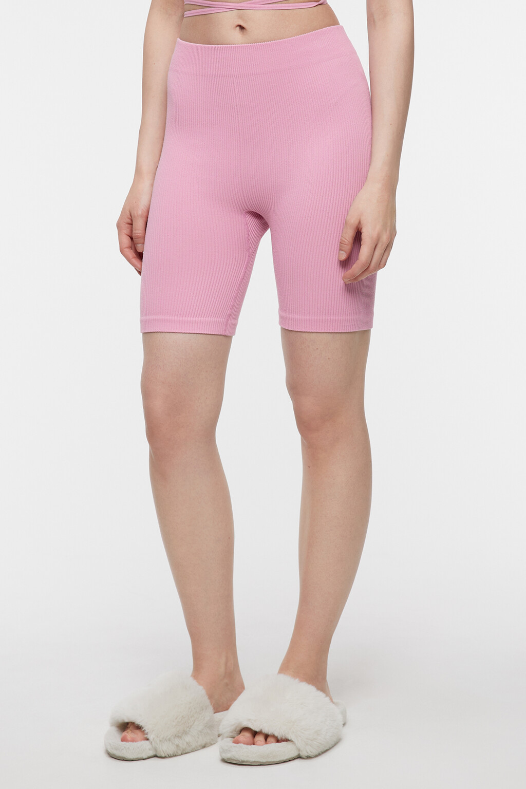 Шорты-велосипедки домашние с высокой посадкой - цвет розовый - 2