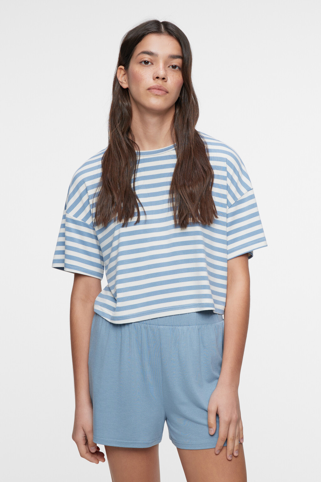 Комплект пижамный из шортов и полосатой футболки - цвет синий - 2