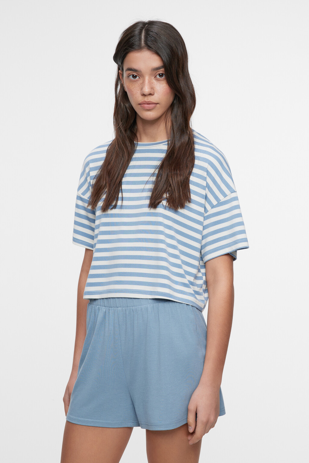 Комплект пижамный из шортов и полосатой футболки - цвет синий - 3