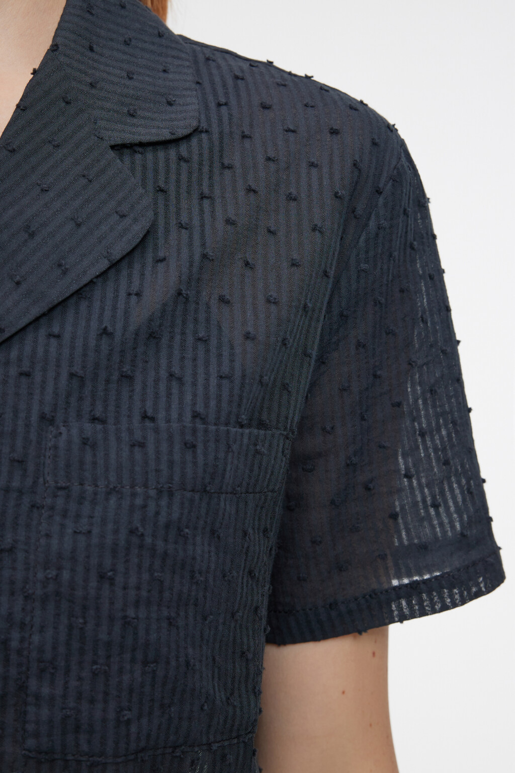 Блузка-рубашка домашняя хлопковая с коротким рукавом - цвет черный - 5