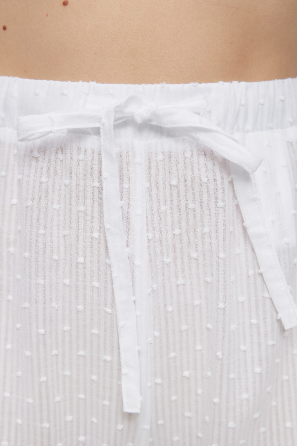 Брюки домашние хлопковые с поясом на завязках - цвет белый - 5