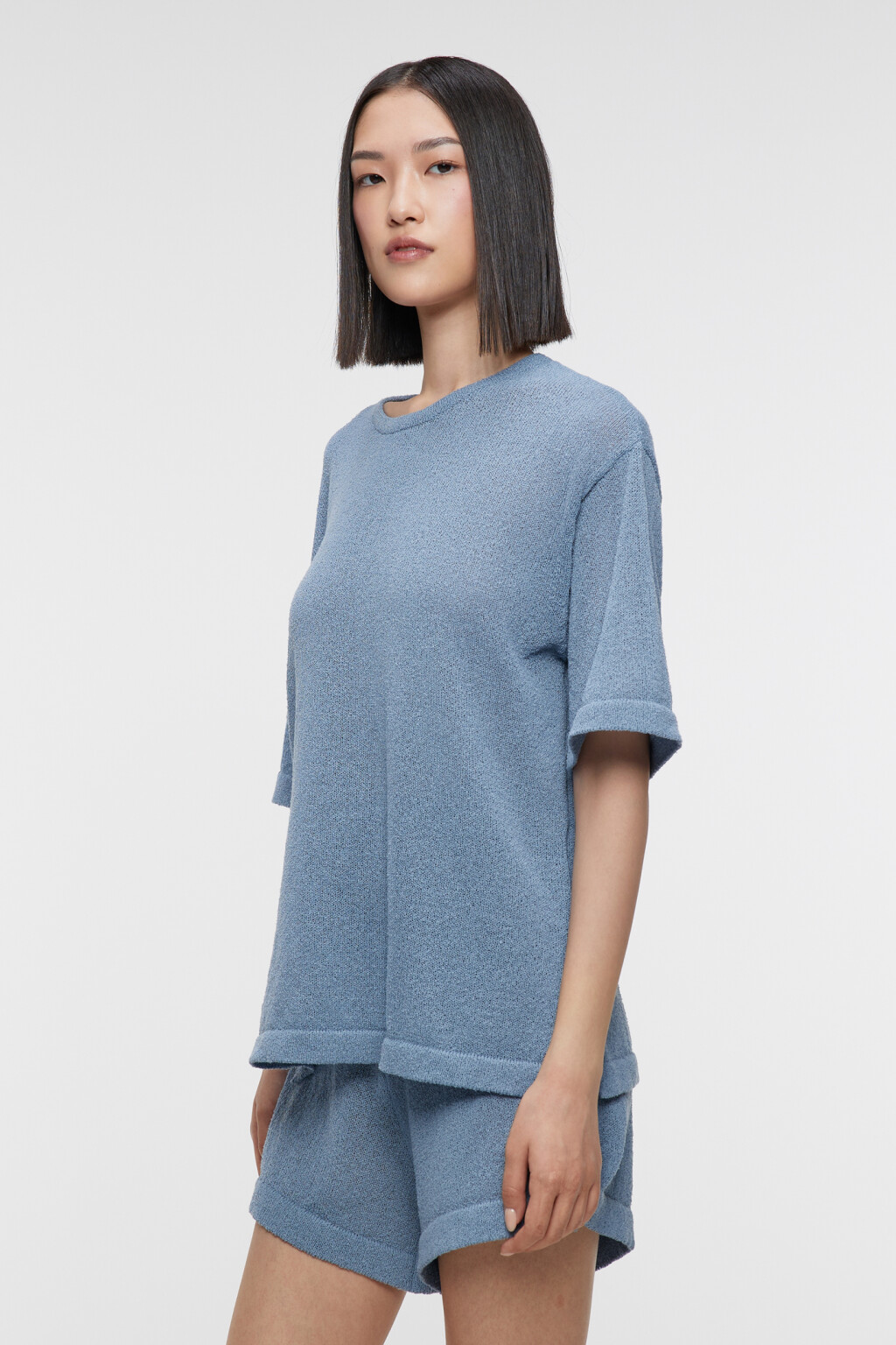 Футболка oversize домашняя однотонная тонкой вязки - цвет синий - 3