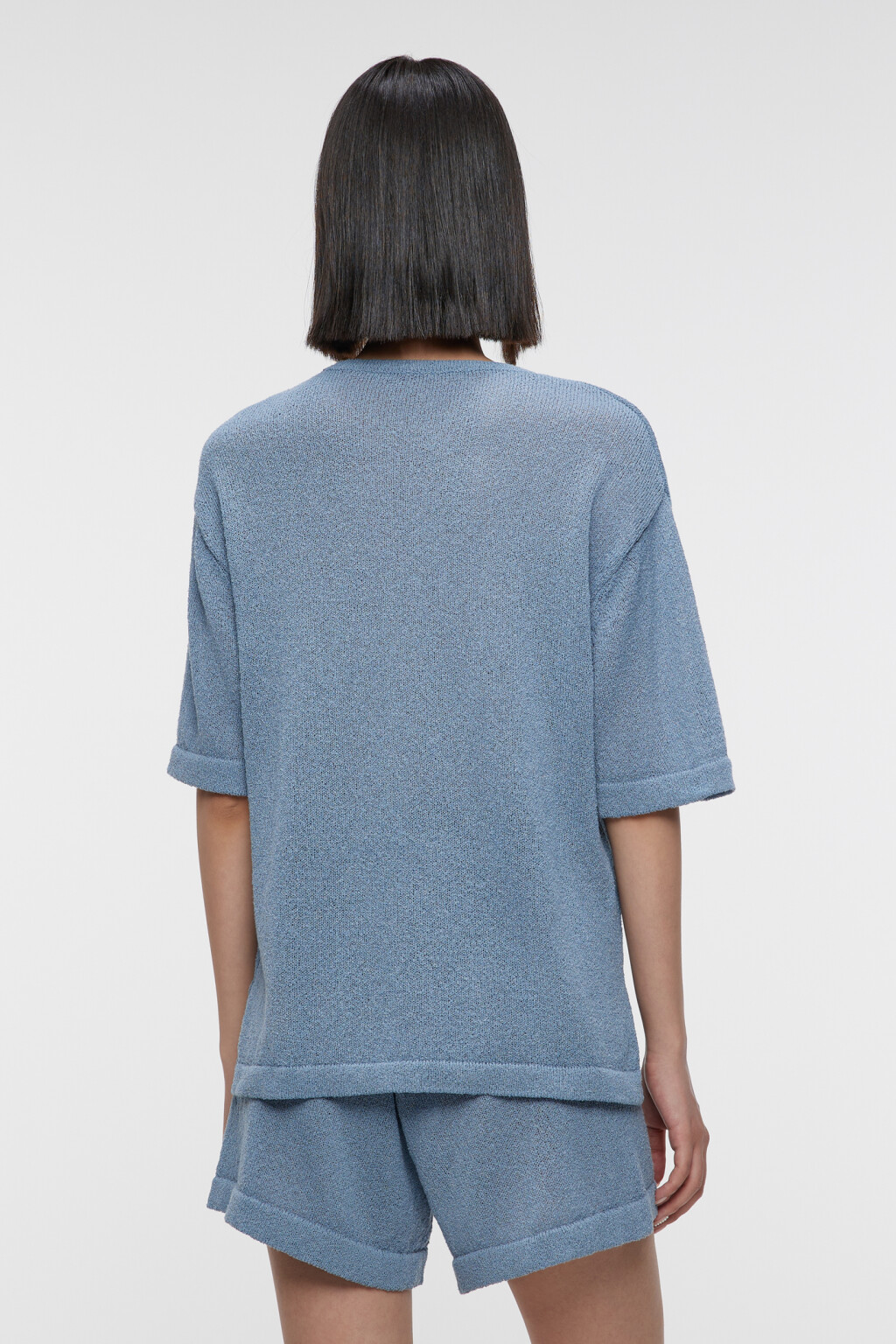 Футболка oversize домашняя однотонная тонкой вязки - цвет синий - 4