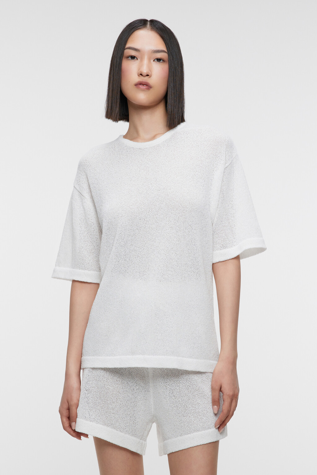 Футболка oversize домашняя однотонная тонкой вязки - цвет бежевый - 2