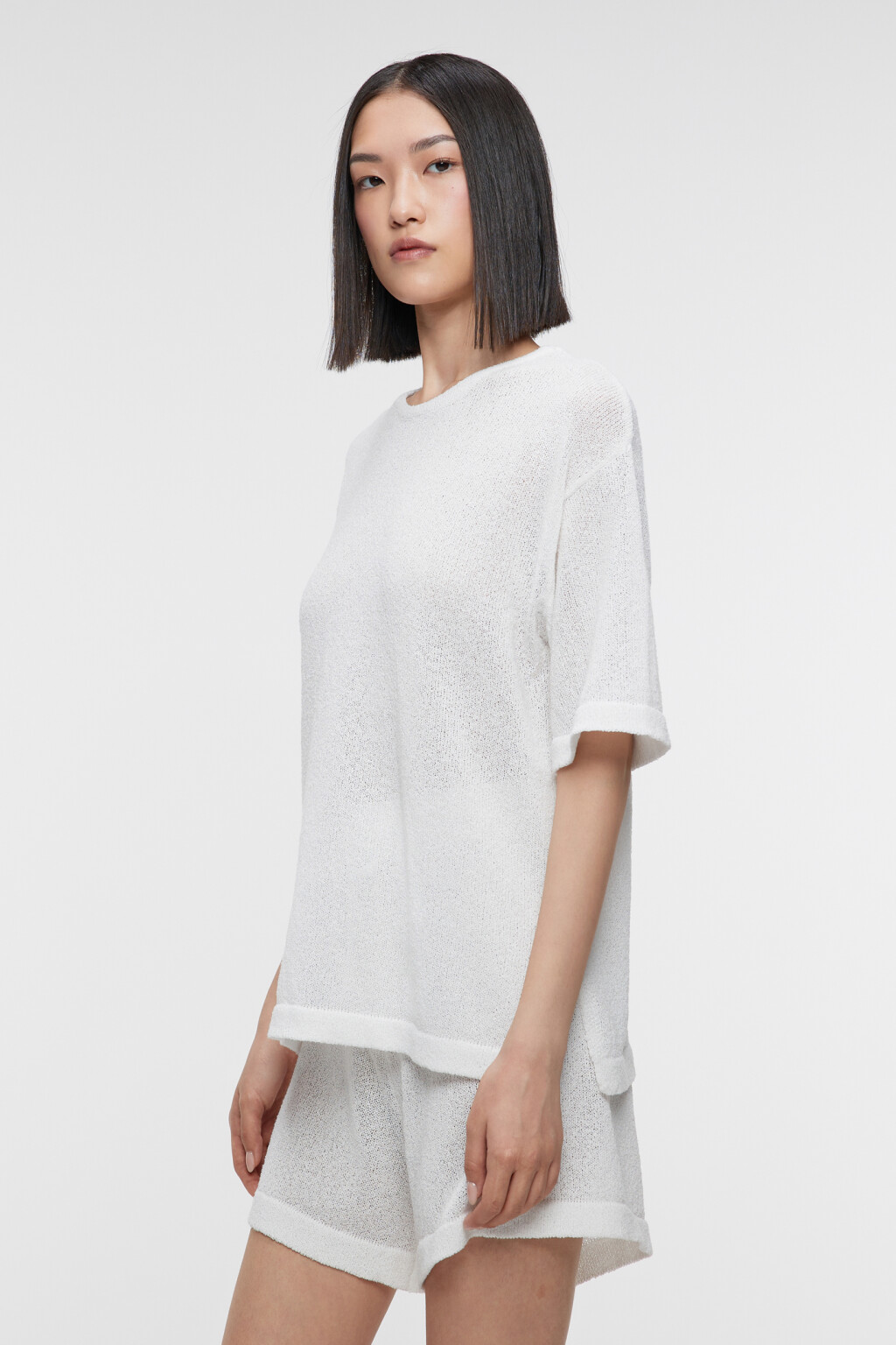 Футболка oversize домашняя однотонная тонкой вязки - цвет бежевый - 3