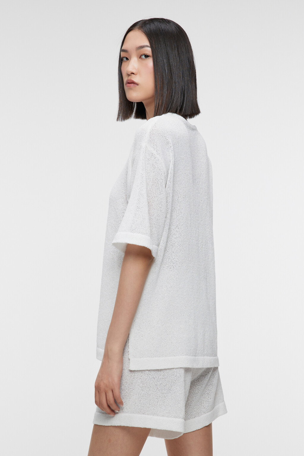 Футболка oversize домашняя однотонная тонкой вязки - цвет бежевый - 4