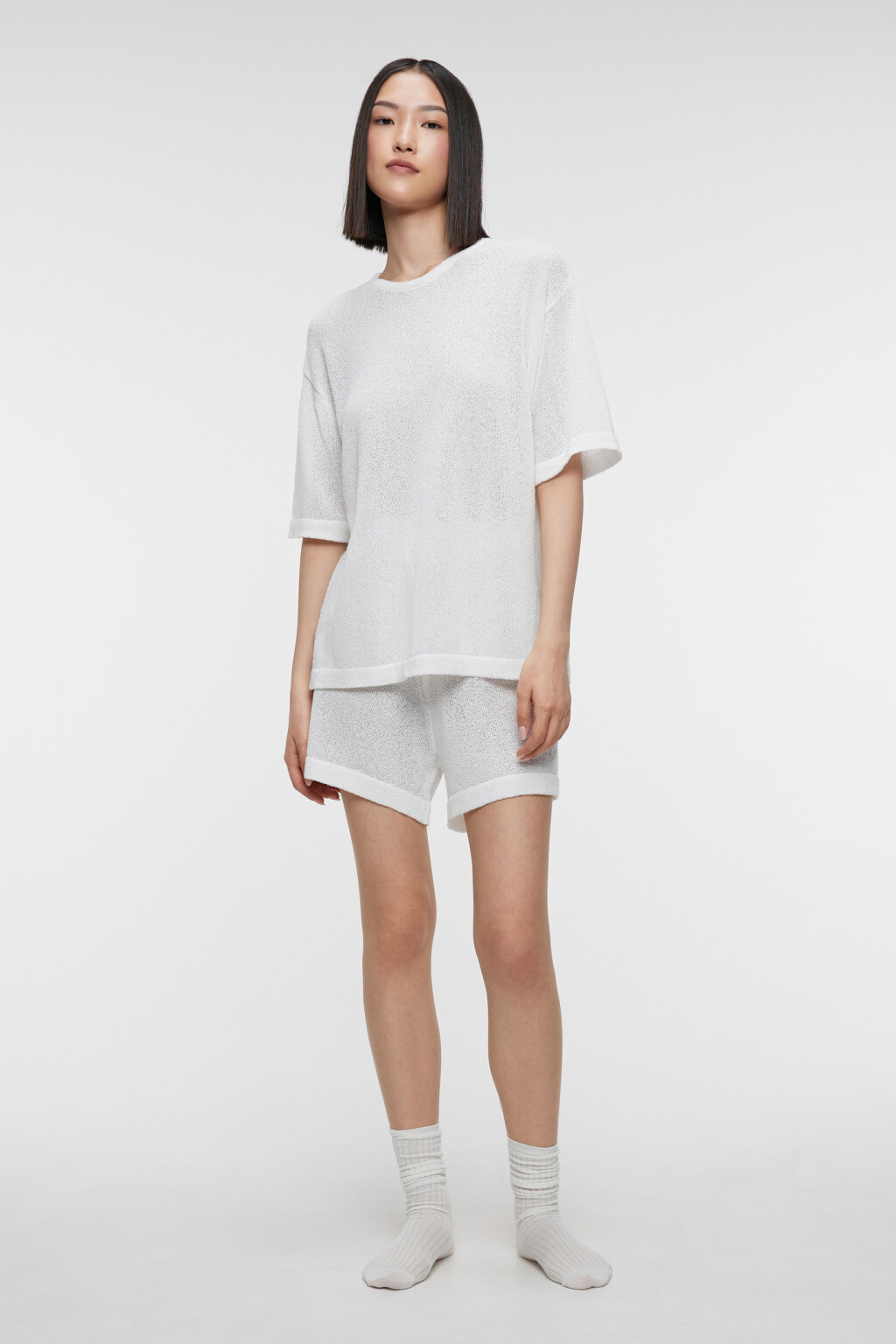 Футболка oversize домашняя однотонная тонкой вязки - цвет бежевый - 1