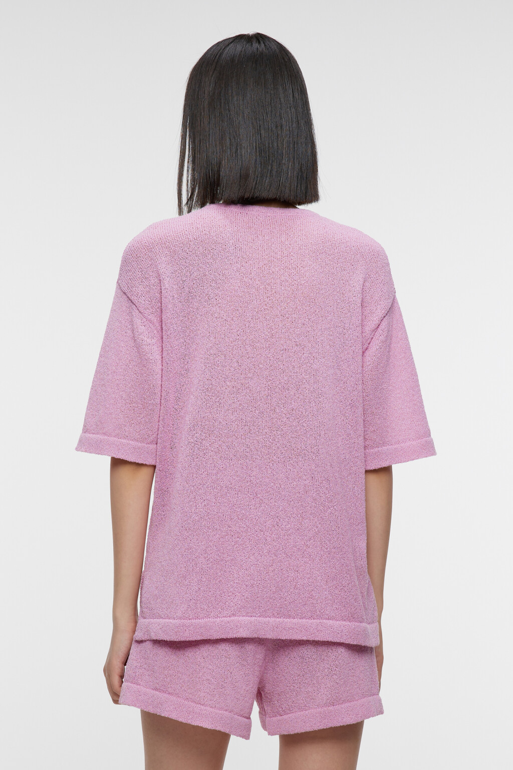 Футболка oversize домашняя однотонная тонкой вязки - цвет розовый - 4