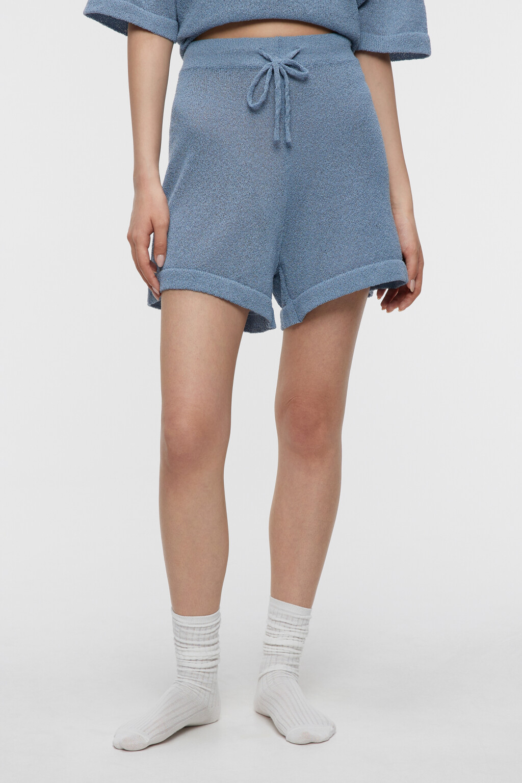 Шорты А-силуэта домашние с поясом на завязках - цвет синий - 1