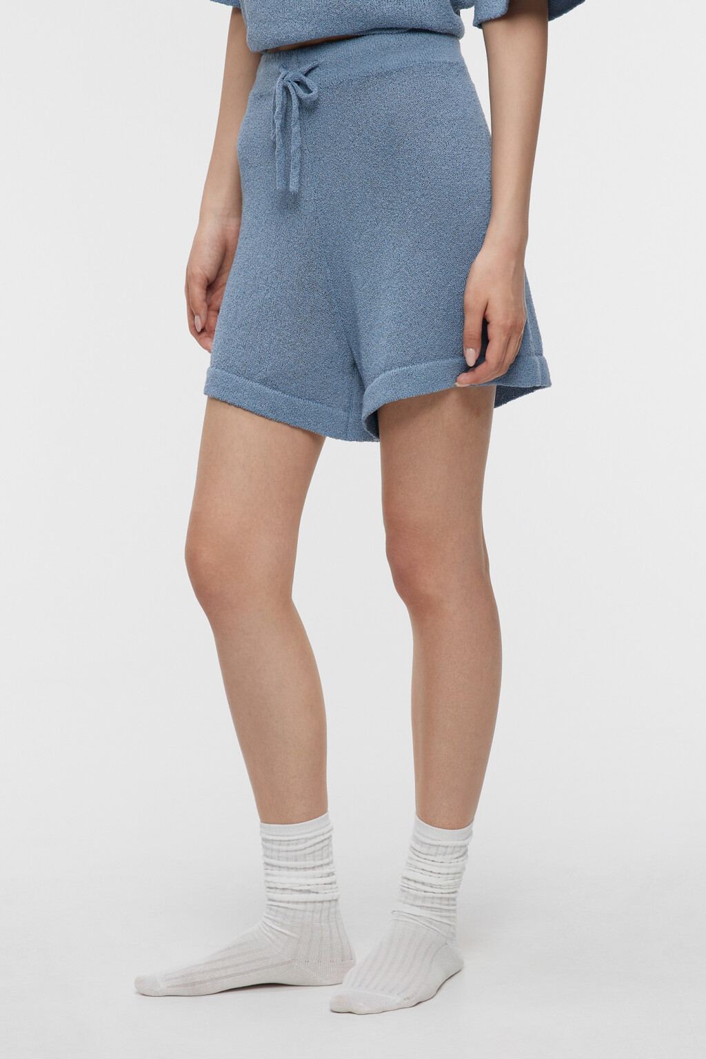 Шорты А-силуэта домашние с поясом на завязках - цвет синий - 2