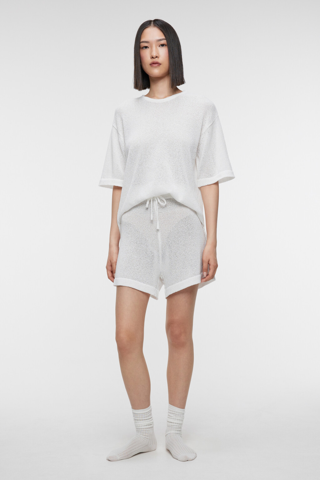 Шорты А-силуэта домашние с поясом на завязках - цвет бежевый - 4