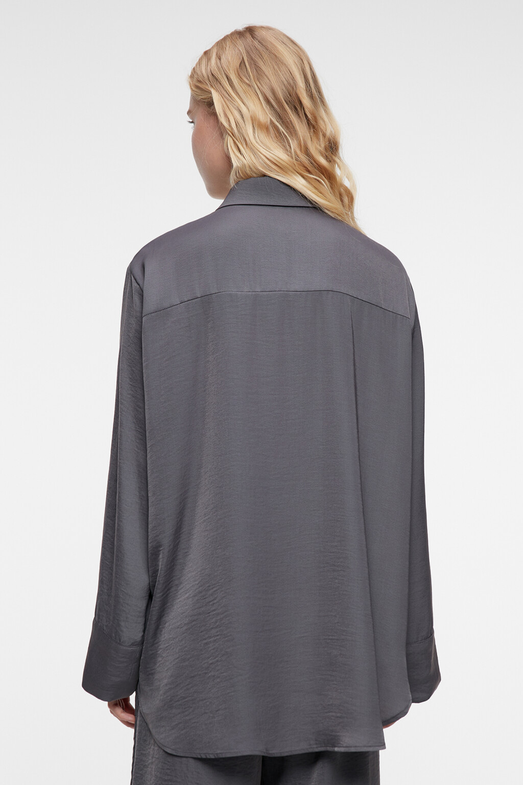 Блузка-рубашка oversize домашняя с длинными рукавами - цвет серый - 4