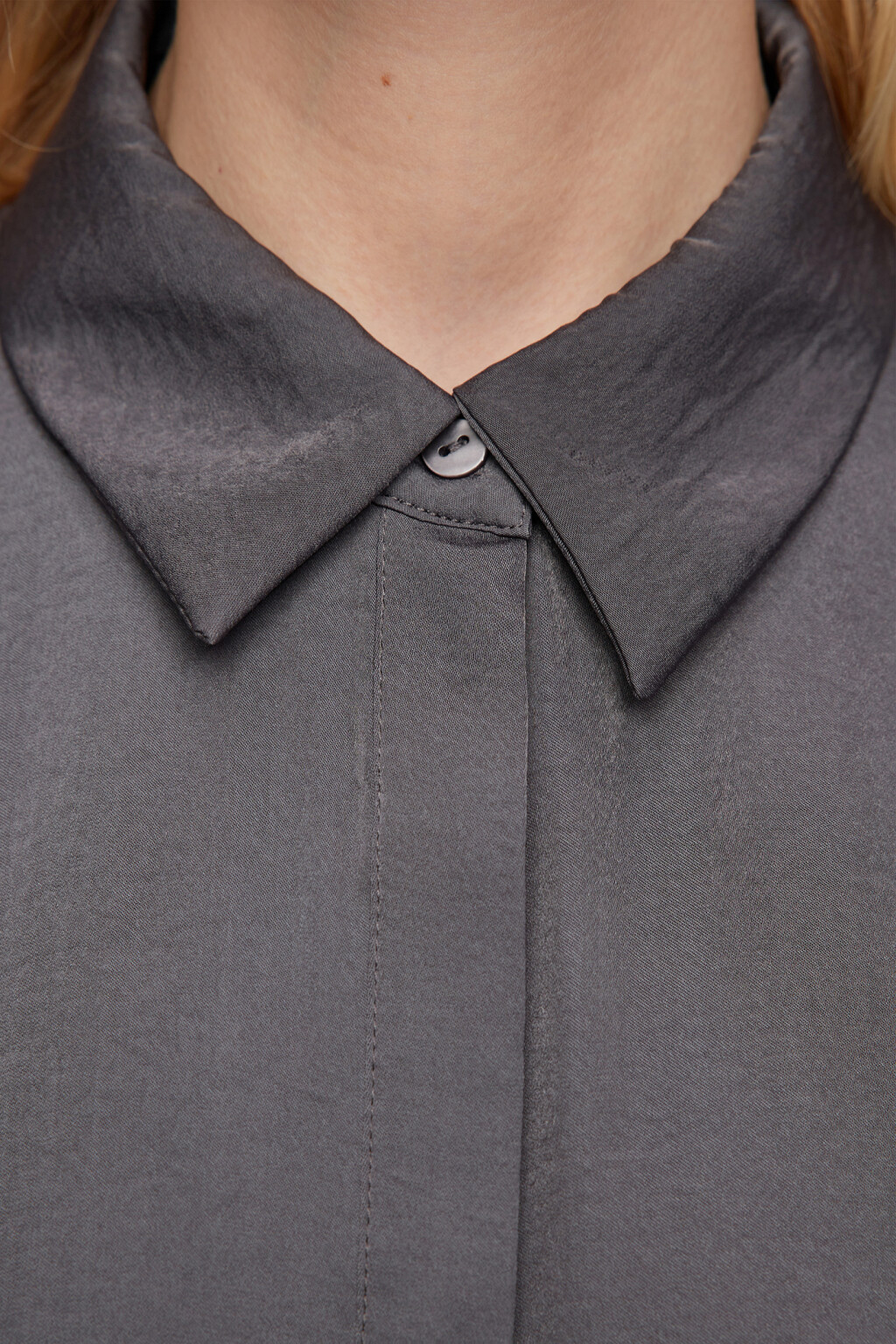 Блузка-рубашка oversize домашняя с длинными рукавами - цвет серый - 5