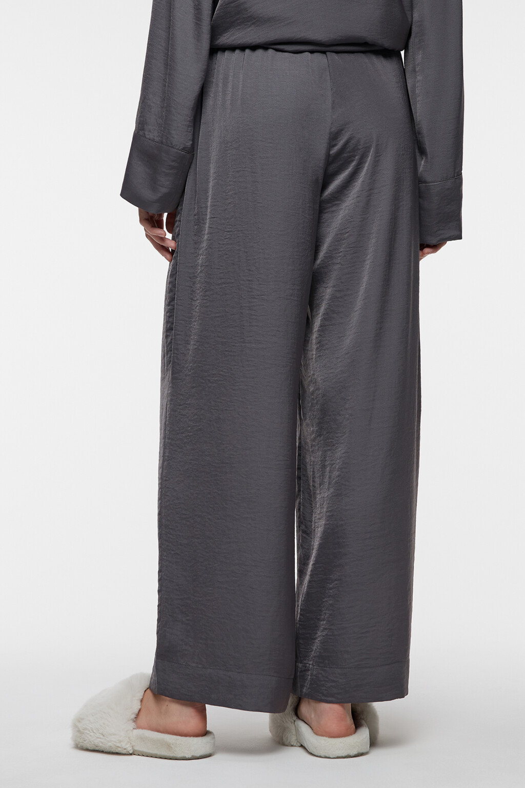 Брюки широкие домашние с поясом на завязках - цвет серый - 3