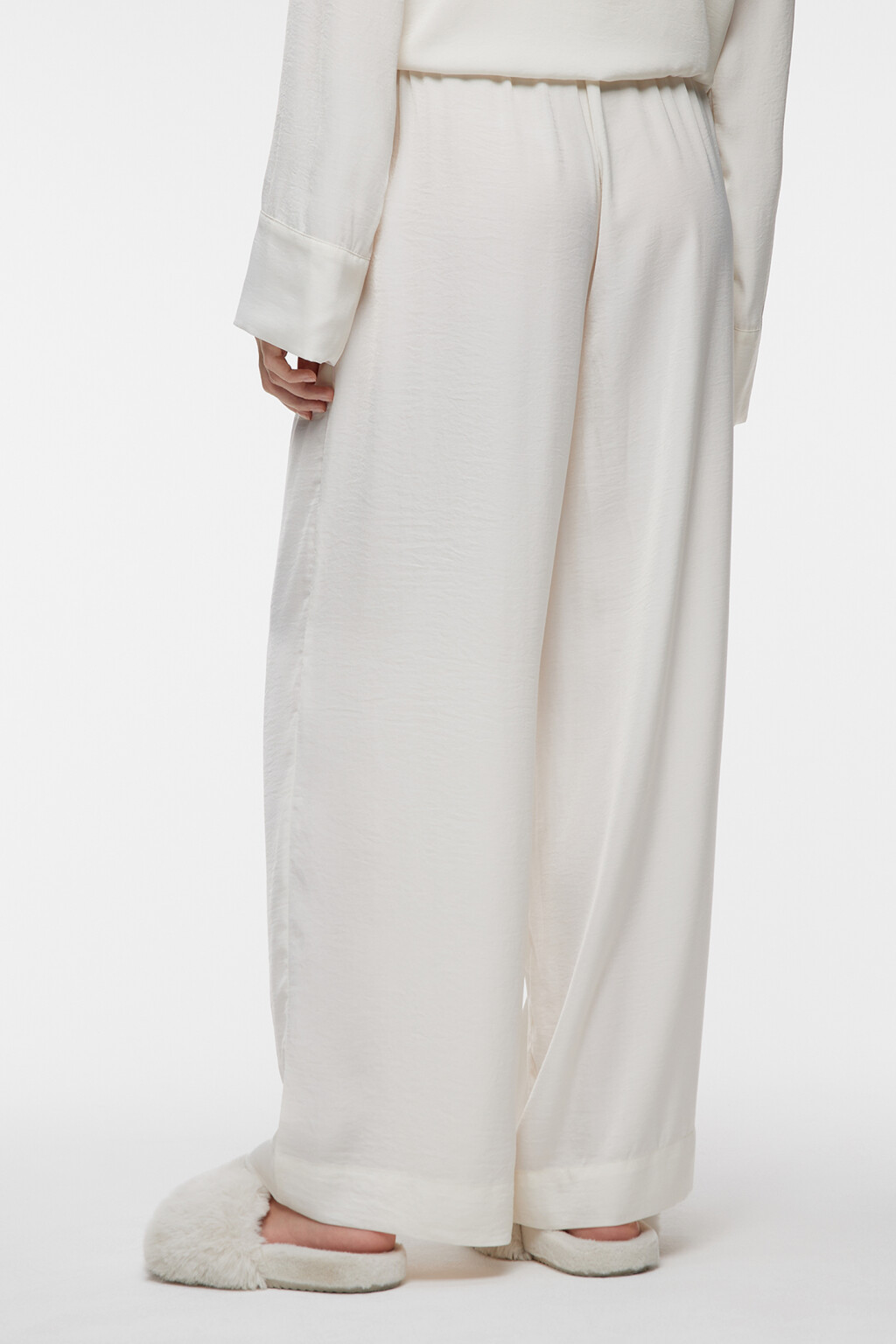 Брюки широкие домашние с поясом на завязках - цвет бежевый - 3