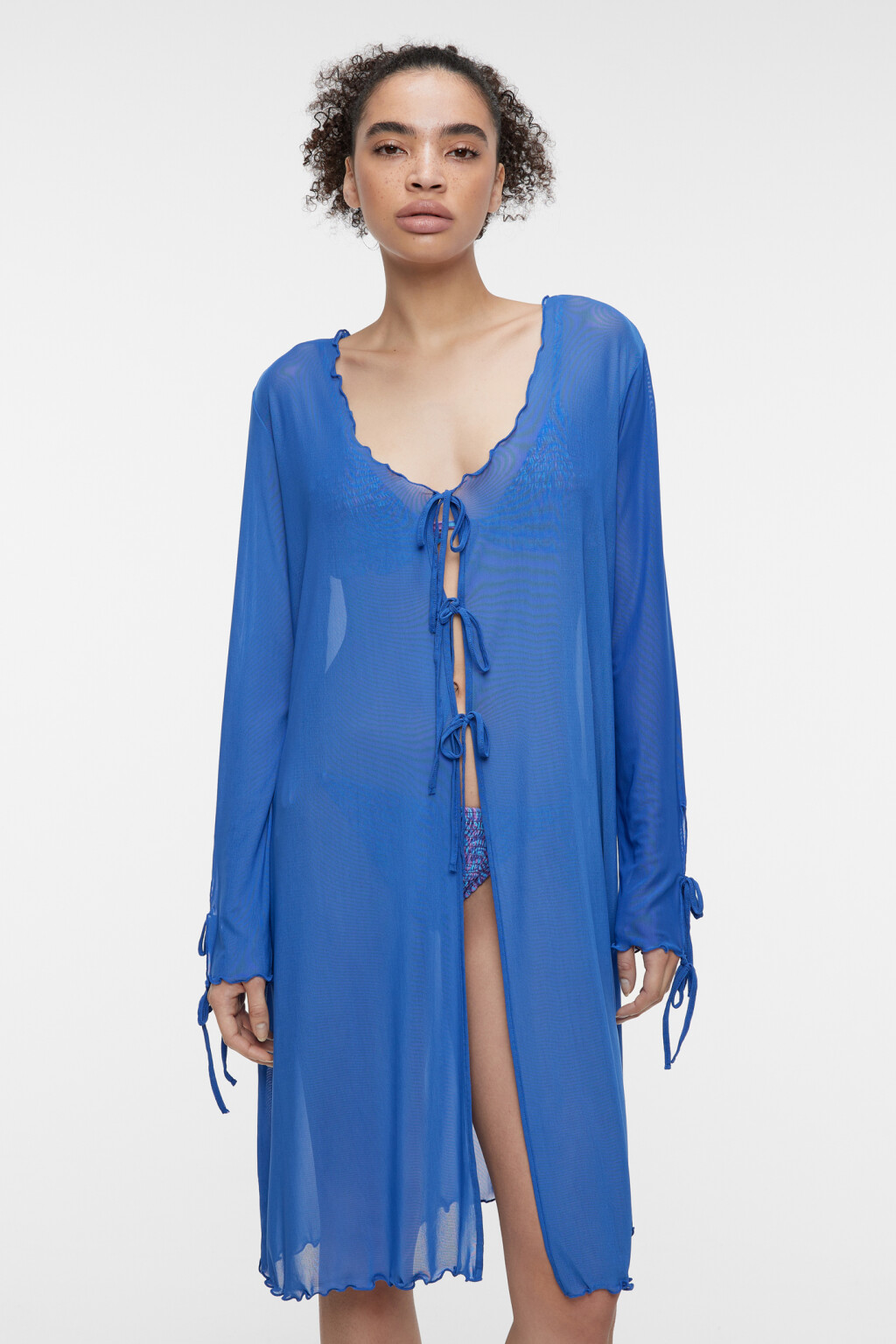 Туника пляжная с оборками и завязками - цвет синий - 2