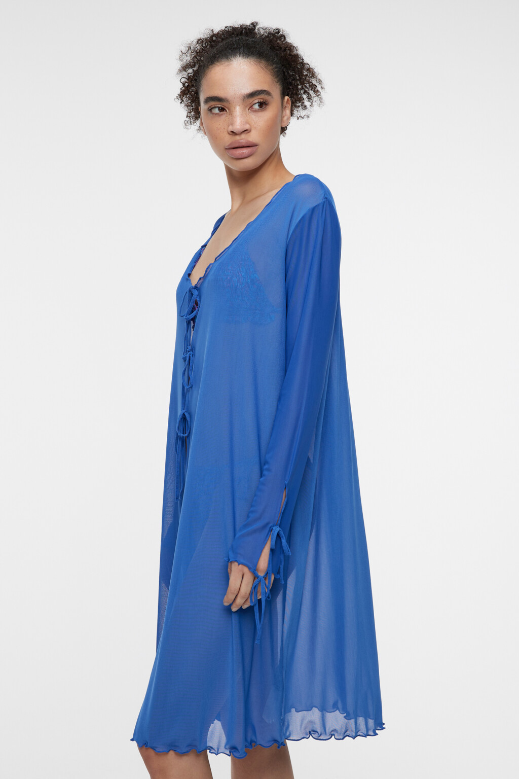 Туника пляжная с оборками и завязками - цвет синий - 3
