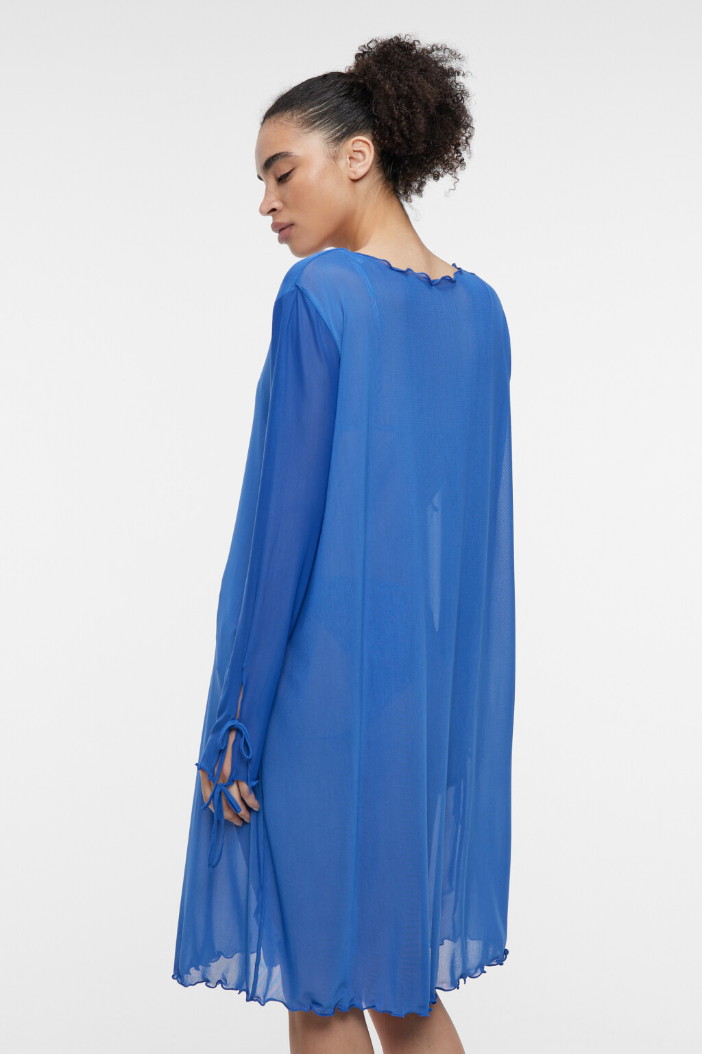 Туника пляжная с оборками и завязками - цвет синий - 4
