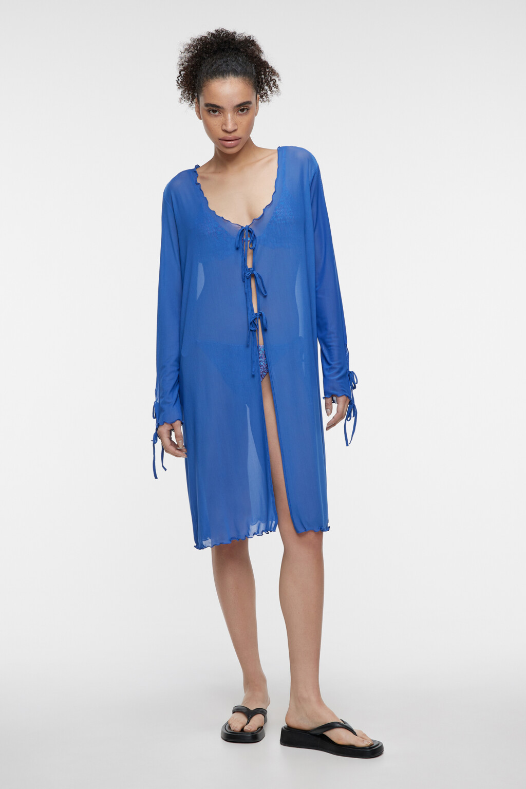 Туника пляжная с оборками и завязками - цвет синий - 5