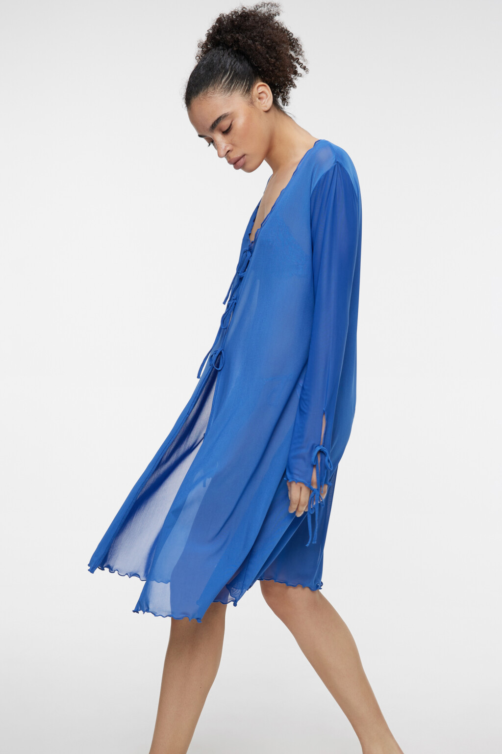 Туника пляжная с оборками и завязками - цвет синий - 1