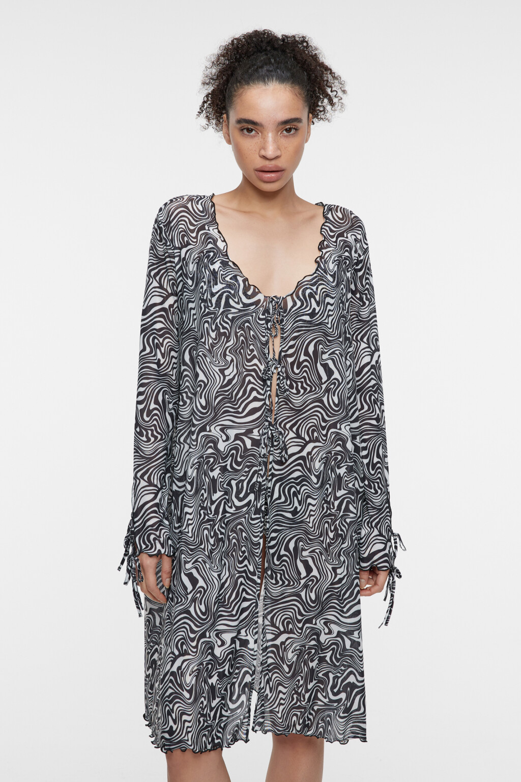 Туника пляжная с оборками и завязками - цвет черный - 2