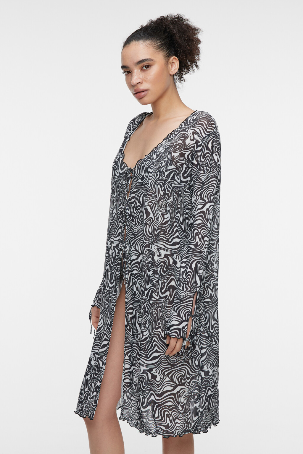 Туника пляжная с оборками и завязками - цвет черный - 3