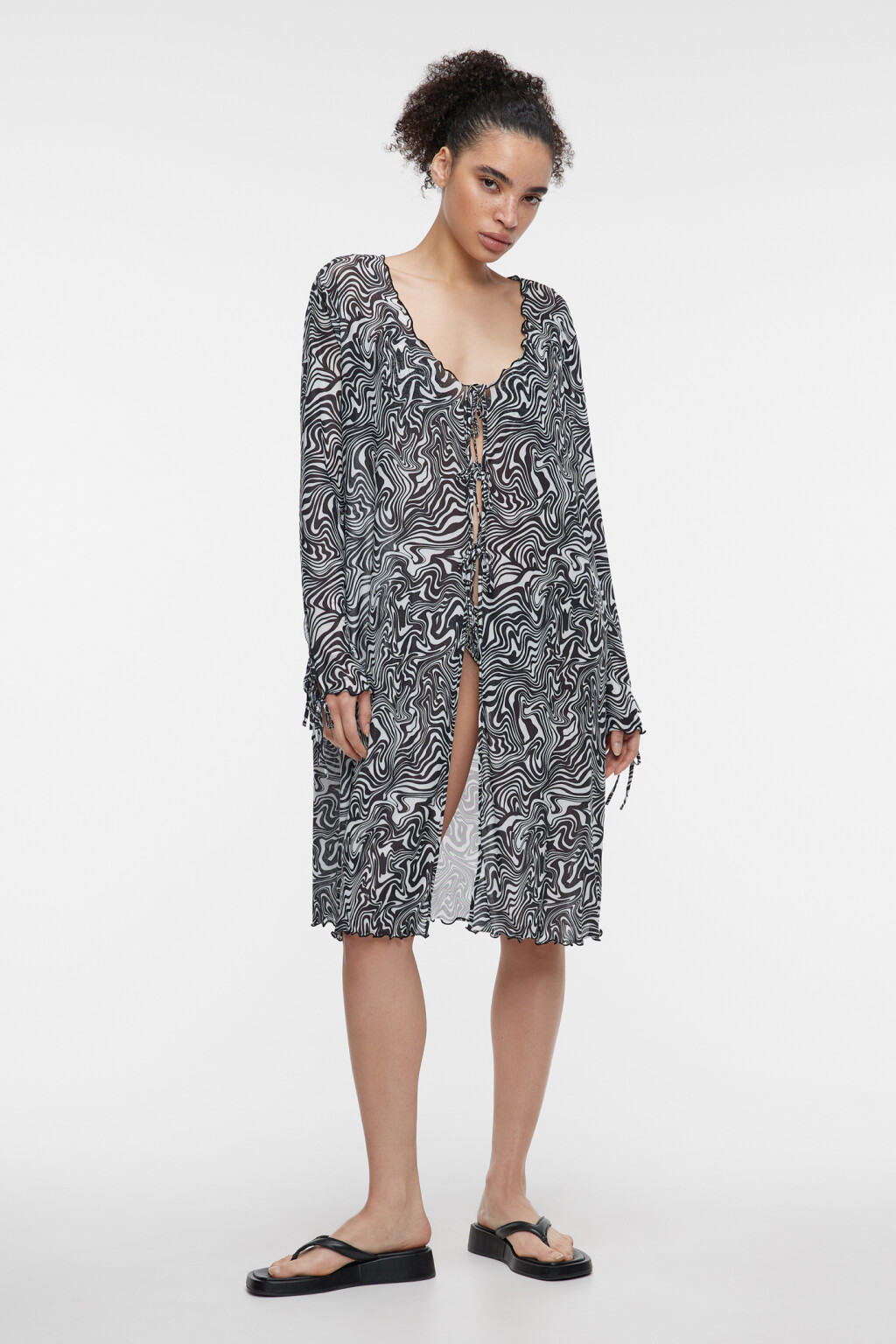 Туника пляжная с оборками и завязками - цвет черный - 5