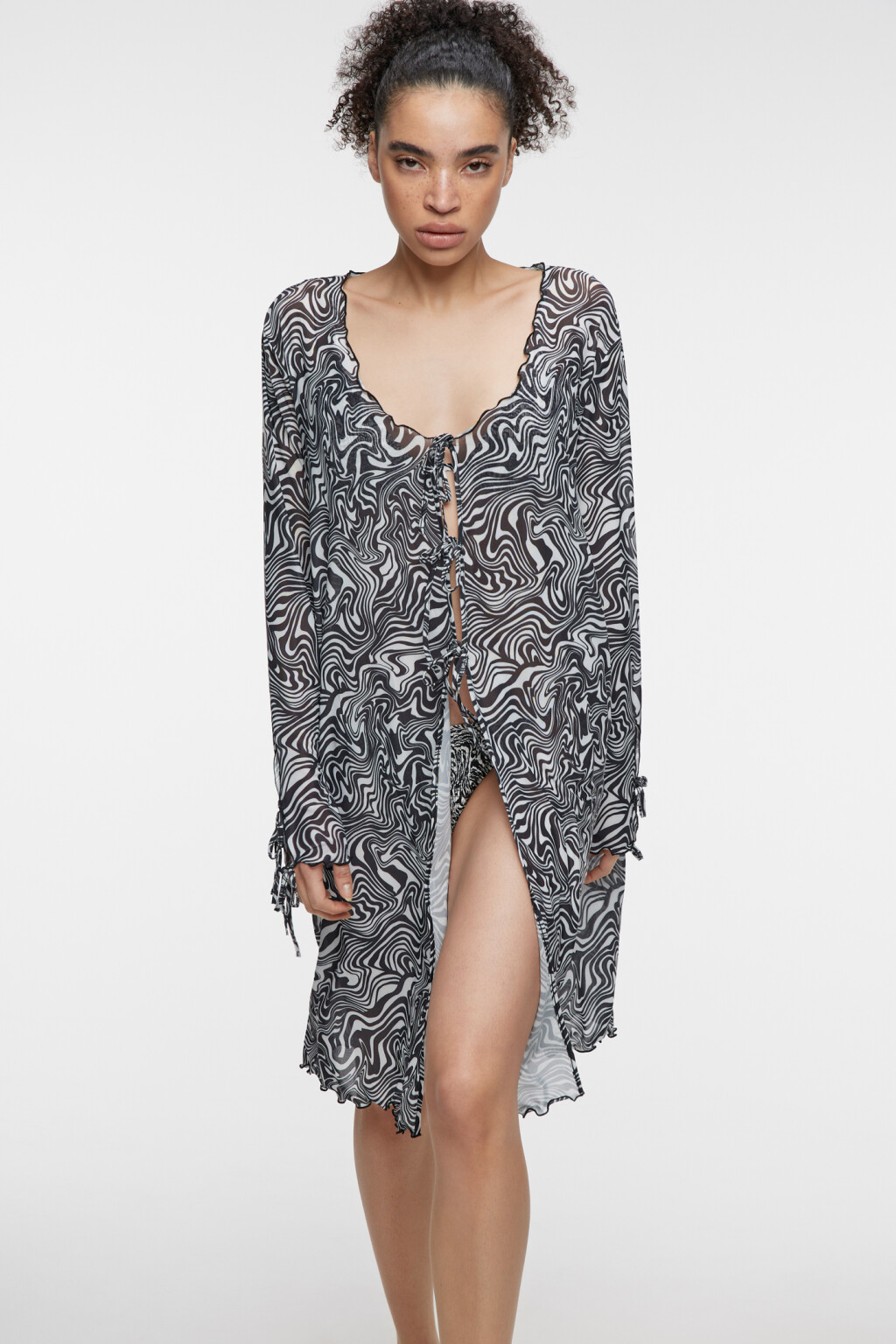 Туника пляжная с оборками и завязками - цвет черный - 1