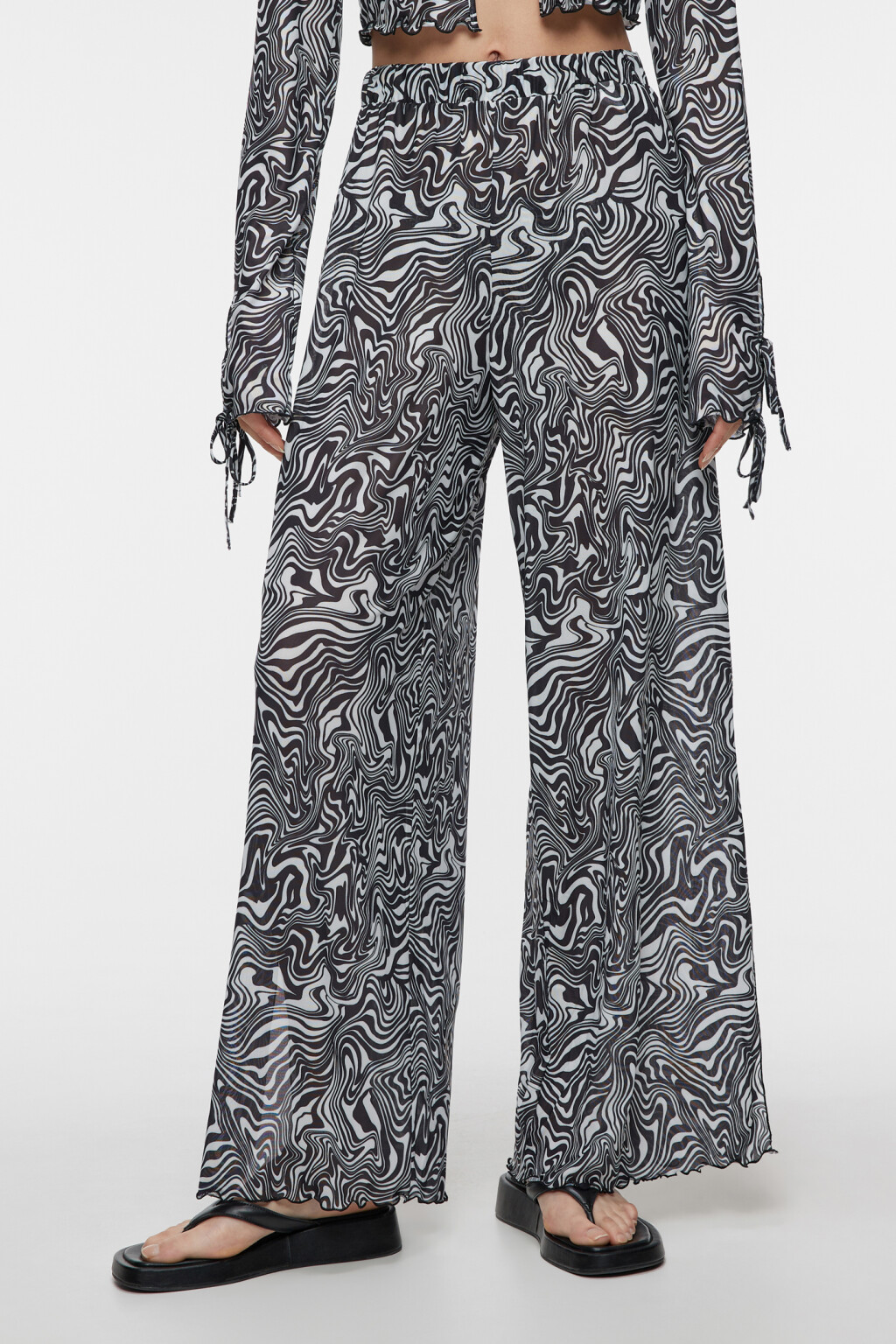 Брюки пляжные сетчатые с волнистыми краями - цвет черный - 1