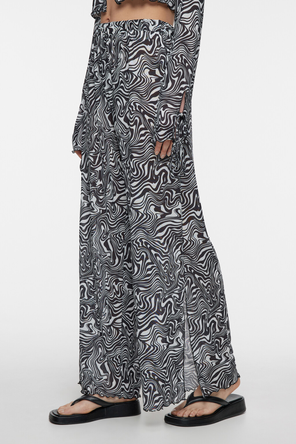 Брюки пляжные сетчатые с волнистыми краями - цвет черный - 2