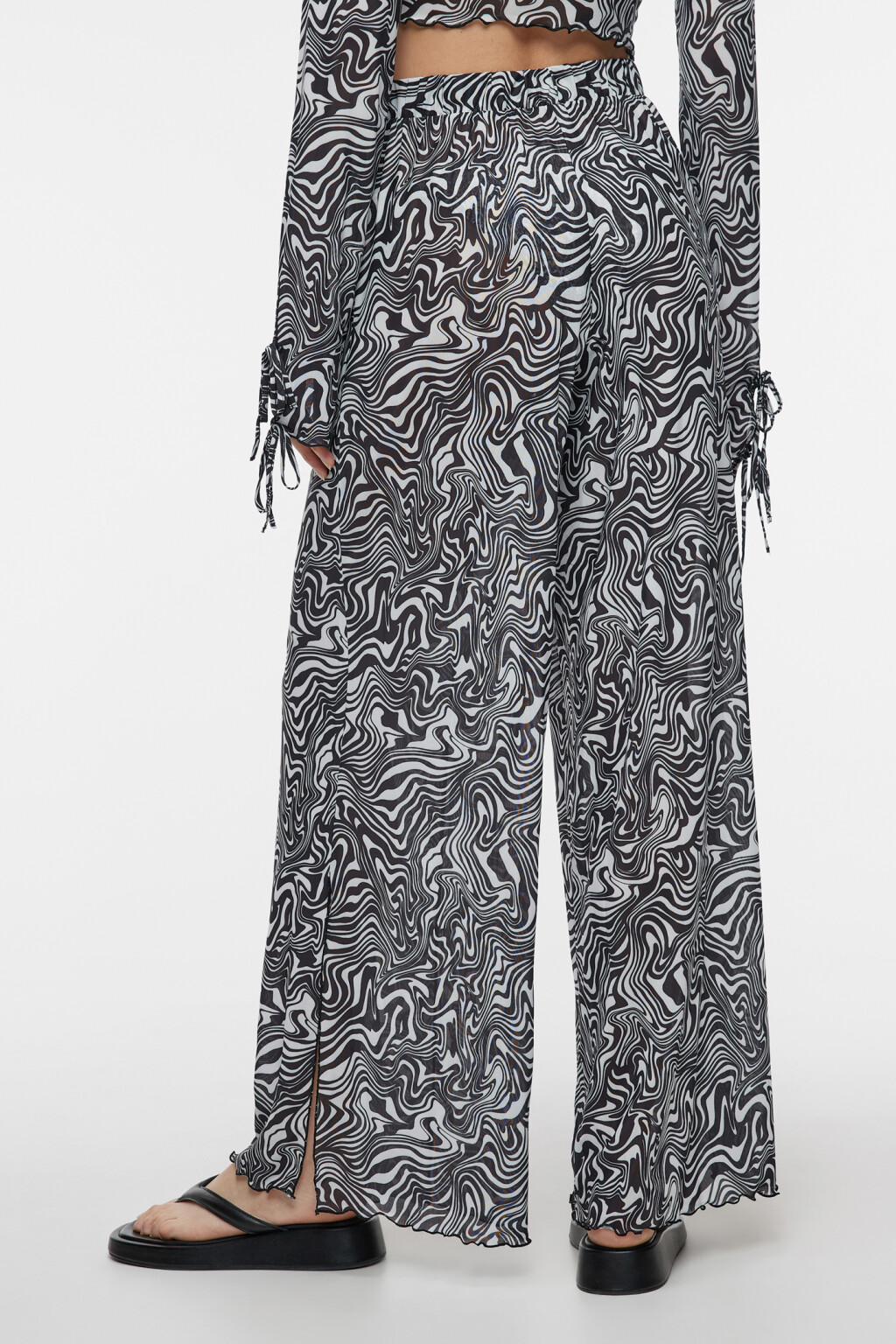 Брюки пляжные сетчатые с волнистыми краями - цвет черный - 3