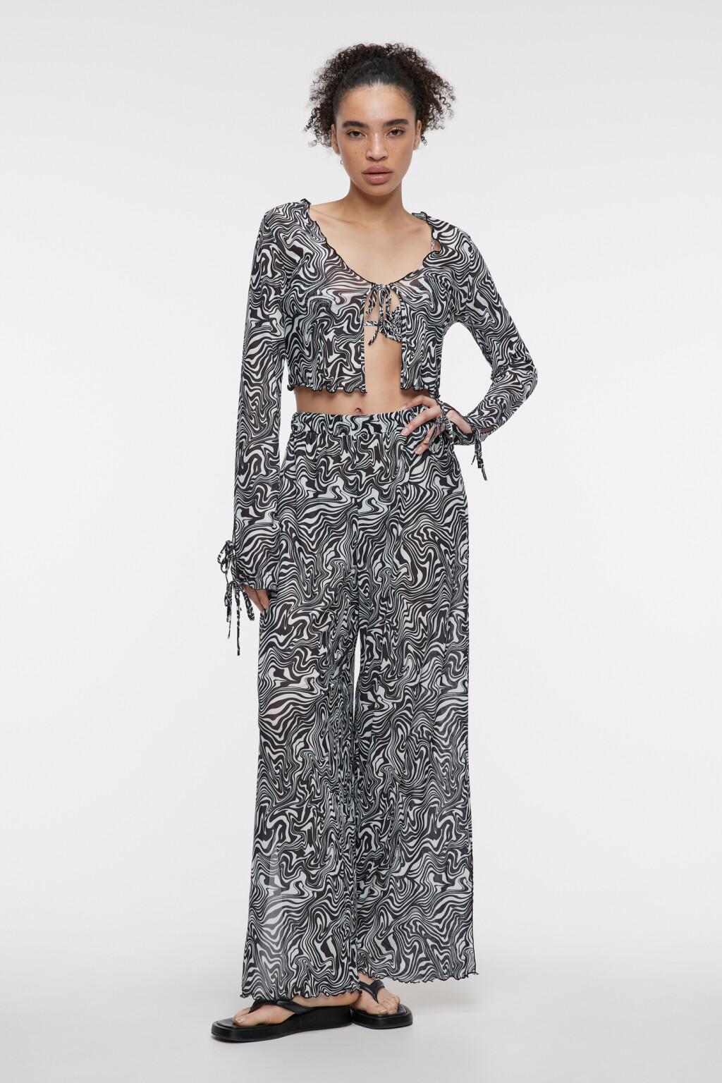 Брюки пляжные сетчатые с волнистыми краями - цвет черный - 4