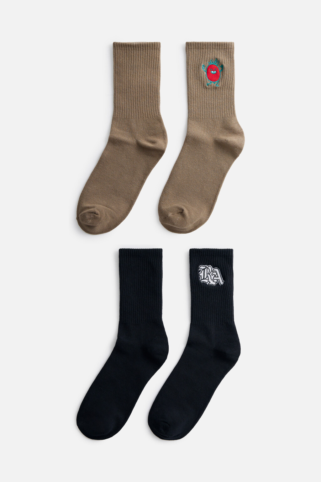 Набор носков высоких хлопковых с принтом (2 пары) - цвет белый - 1