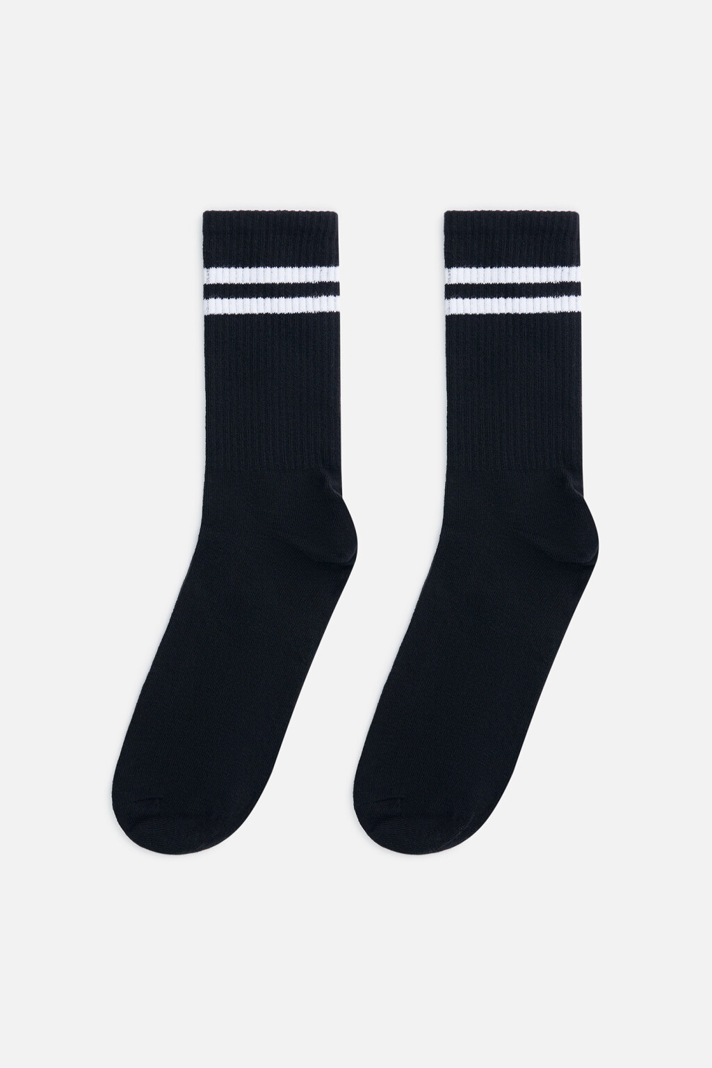 Носки высокие в рубчик с полосками - цвет черный - 1