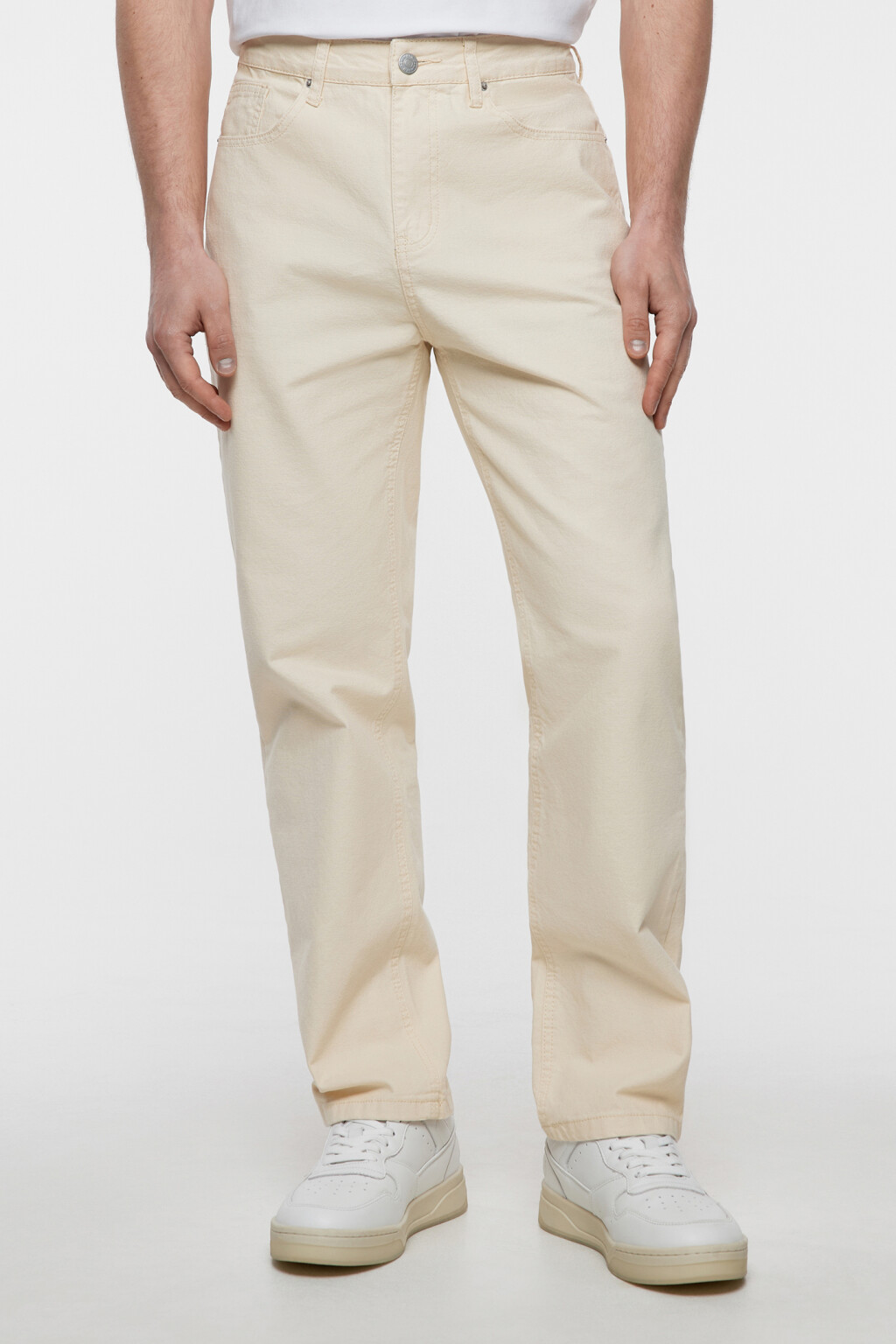 Брюки straight прямые хлопковые в базовых цветах - цвет бежевый - 1