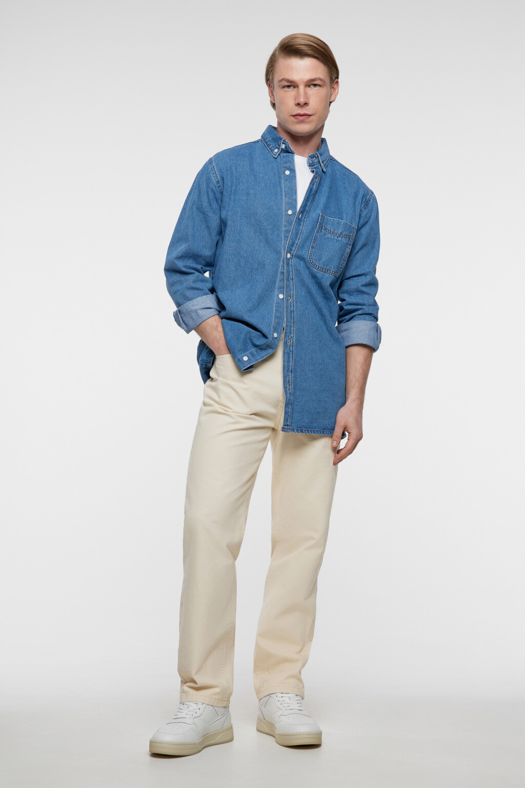 Брюки straight прямые хлопковые в базовых цветах - цвет бежевый - 4