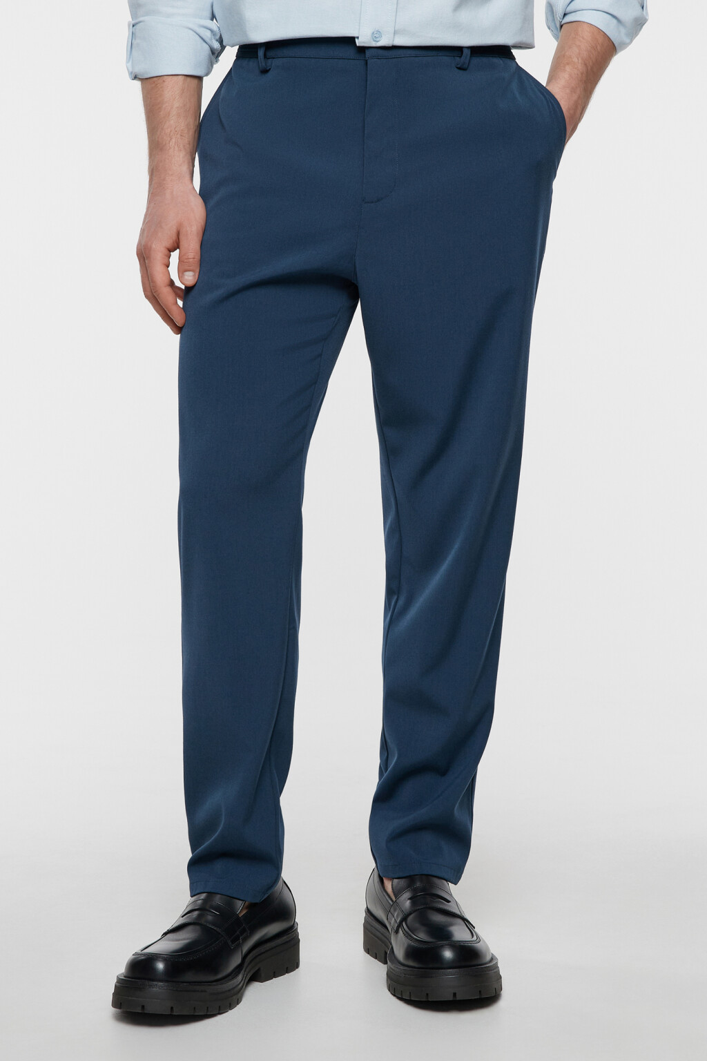 Брюки прямые костюмные со средней посадкой - цвет синий - 1